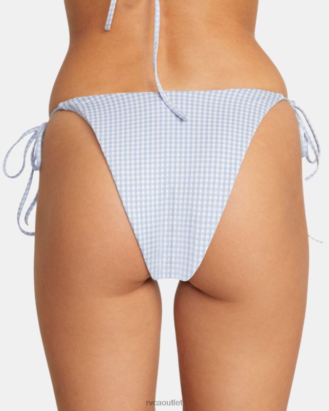 Swim V84B1498 ash blue RVCA Women Gingham Reversible Tie French Bikini Bottoms