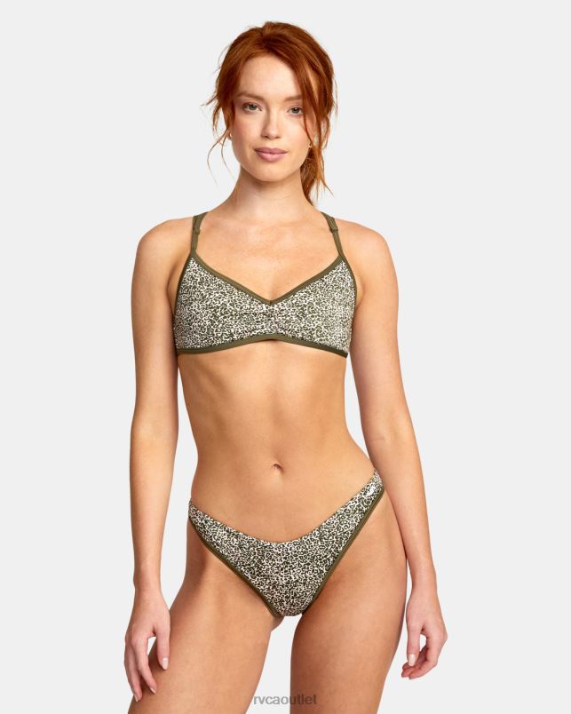 Swim V84B1592 micro cat olive RVCA Women Blocked Hi Leg Bikini Bottoms