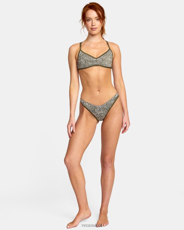Swim V84B1592 micro cat olive RVCA Women Blocked Hi Leg Bikini Bottoms