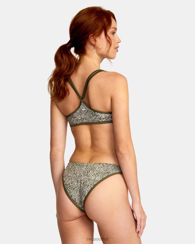 Swim V84B1592 micro cat olive RVCA Women Blocked Hi Leg Bikini Bottoms