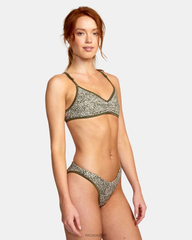 Swim V84B1592 micro cat olive RVCA Women Blocked Hi Leg Bikini Bottoms
