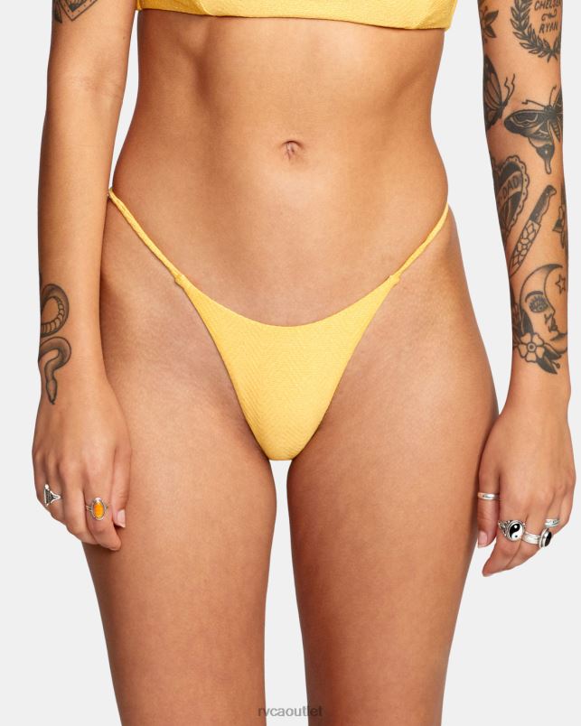 Swim V84B1653 marigold RVCA Women Brightside Skimpy French Bikini Bottoms