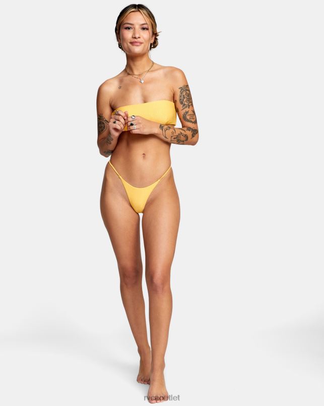 Swim V84B1653 marigold RVCA Women Brightside Skimpy French Bikini Bottoms