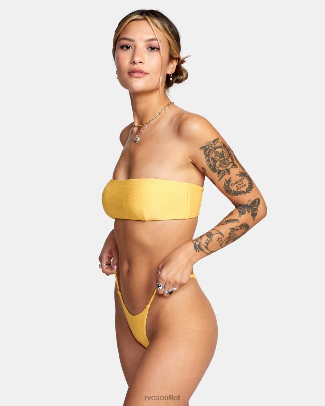 Swim V84B1653 marigold RVCA Women Brightside Skimpy French Bikini Bottoms