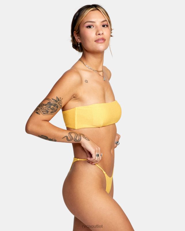 Swim V84B1653 marigold RVCA Women Brightside Skimpy French Bikini Bottoms