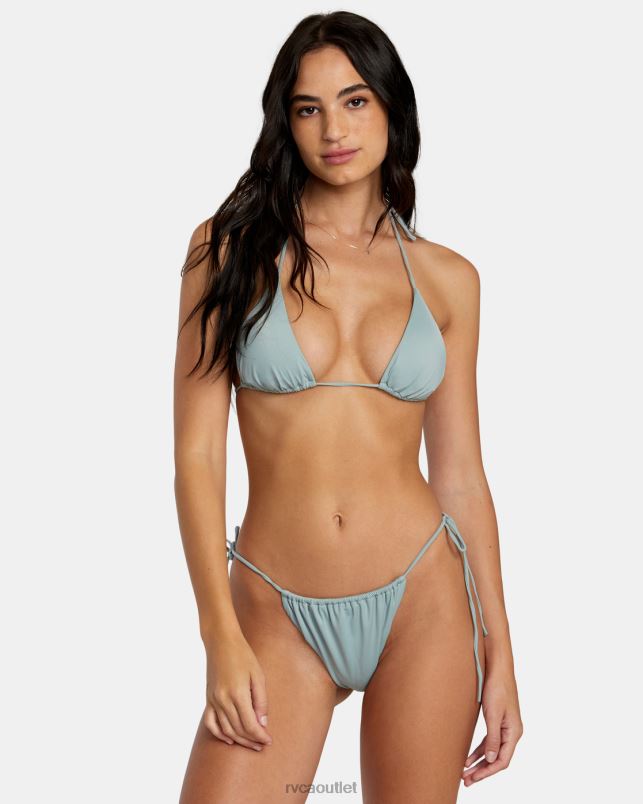 Swim V84B1099 shale RVCA Women Solid Halter Triangle Bikini Top