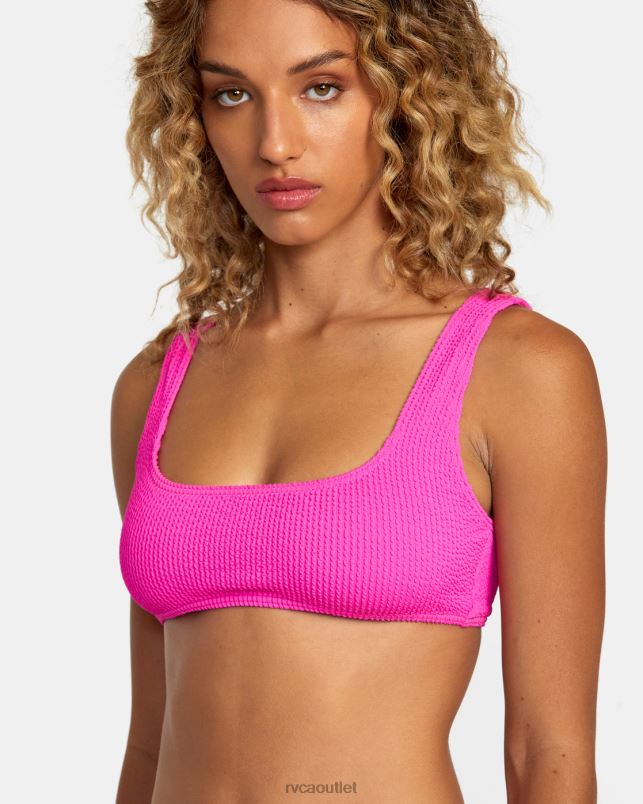 Swim V84B1103 fluro pink RVCA Women Grooves Texture Bralette Bikini Top