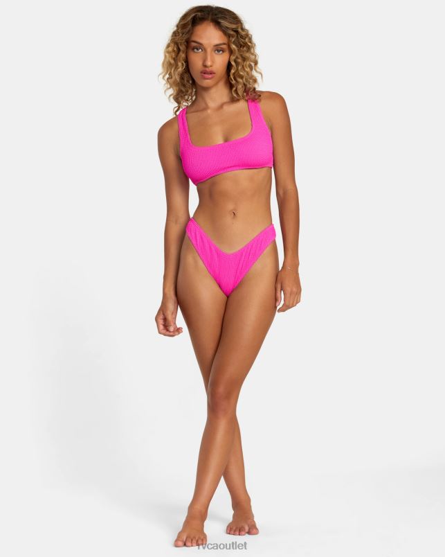 Swim V84B1103 fluro pink RVCA Women Grooves Texture Bralette Bikini Top