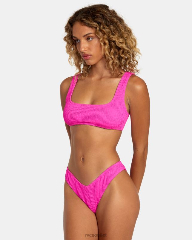 Swim V84B1103 fluro pink RVCA Women Grooves Texture Bralette Bikini Top