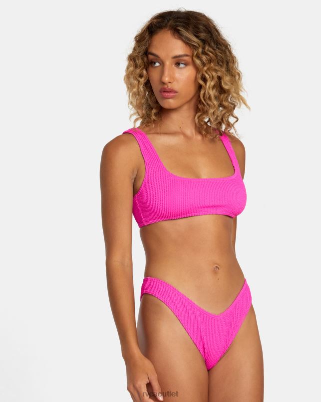 Swim V84B1103 fluro pink RVCA Women Grooves Texture Bralette Bikini Top