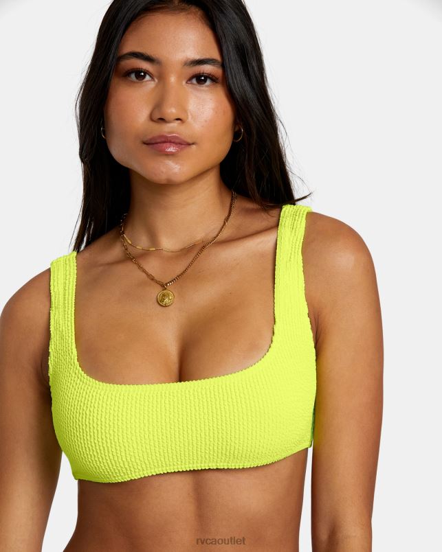 Swim V84B1108 neon yellow RVCA Women Grooves Texture Bralette Bikini Top