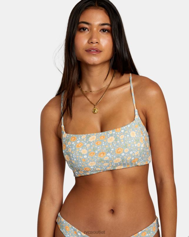 Swim V84B1126 shale RVCA Women Mums Rib Crossback Bikini Top