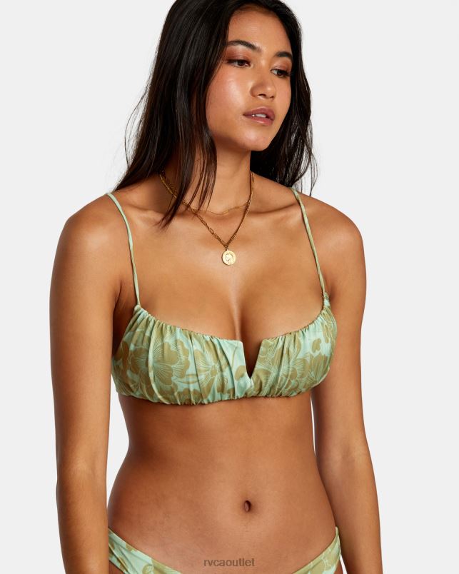 Swim V84B1139 seafoam RVCA Women Fine Lines Shirred Bra Bikini Top