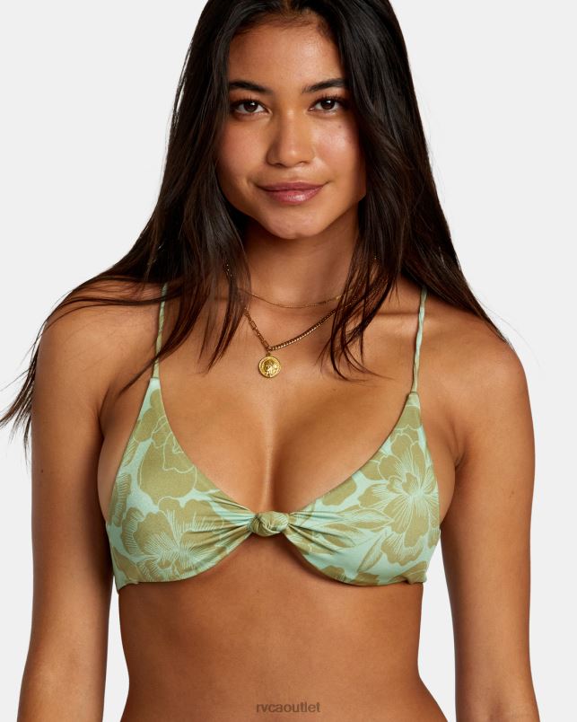 Swim V84B1170 seafoam RVCA Women Fine Lines Shimmer Crossback Bikini Top