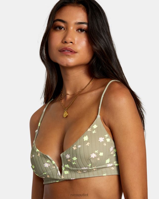 Swim V84B1203 aloe RVCA Women Decoupage Crop Bikini Top