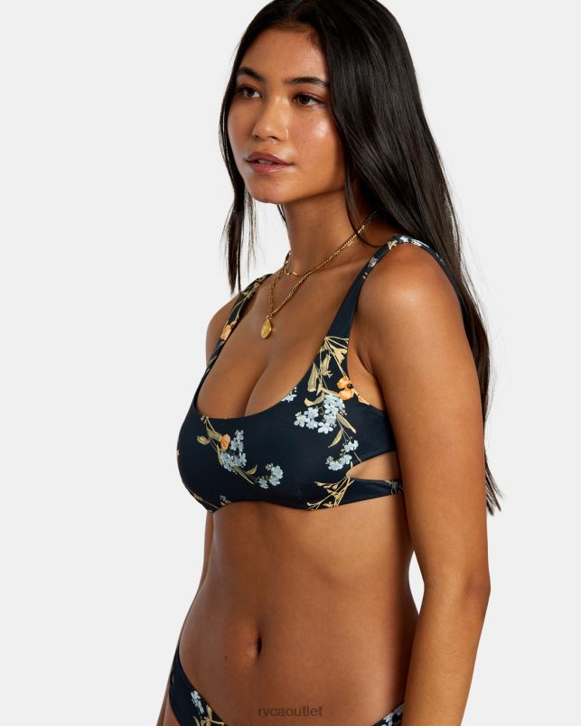 Swim V84B1217 black RVCA Women Bloom Cutout Bralette Bikini Top