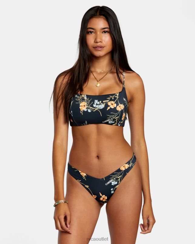 Swim V84B1223 black RVCA Women Bloom Seamed Crossback Bikini Top