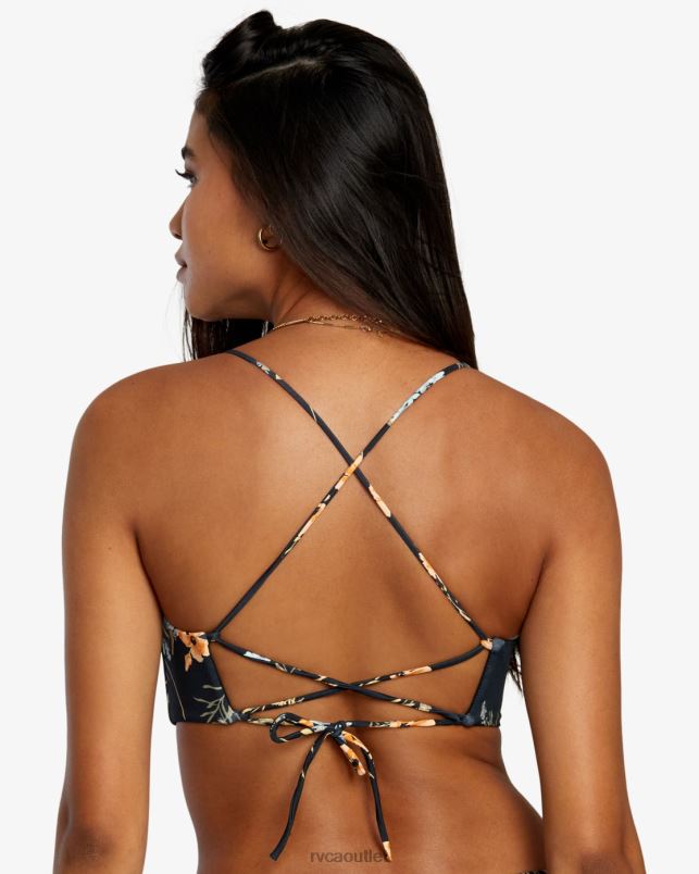 Swim V84B1223 black RVCA Women Bloom Seamed Crossback Bikini Top