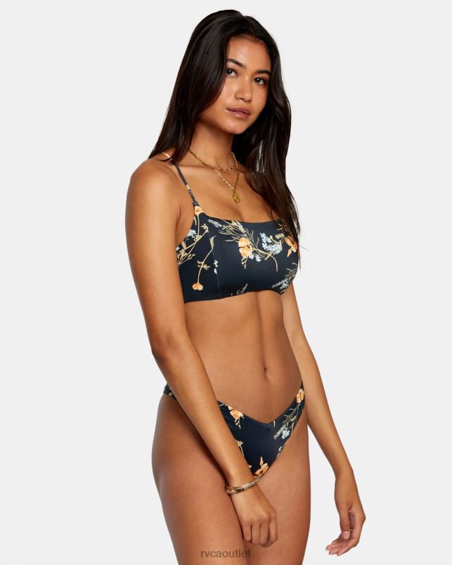 Swim V84B1223 black RVCA Women Bloom Seamed Crossback Bikini Top