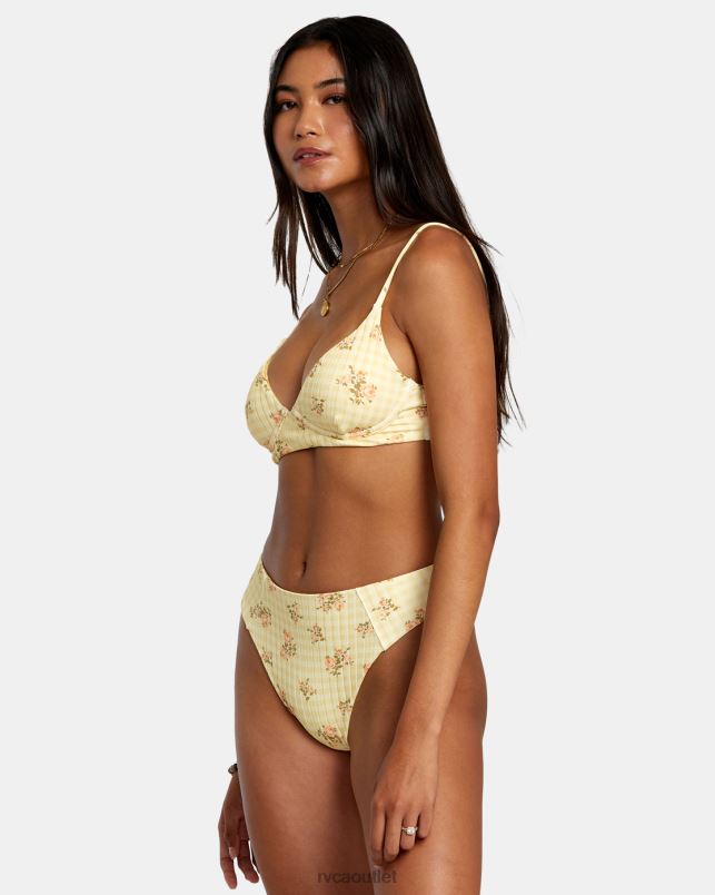 Swim V84B1228 golden RVCA Women Cottage Wide Rib Triangle Bikini Top