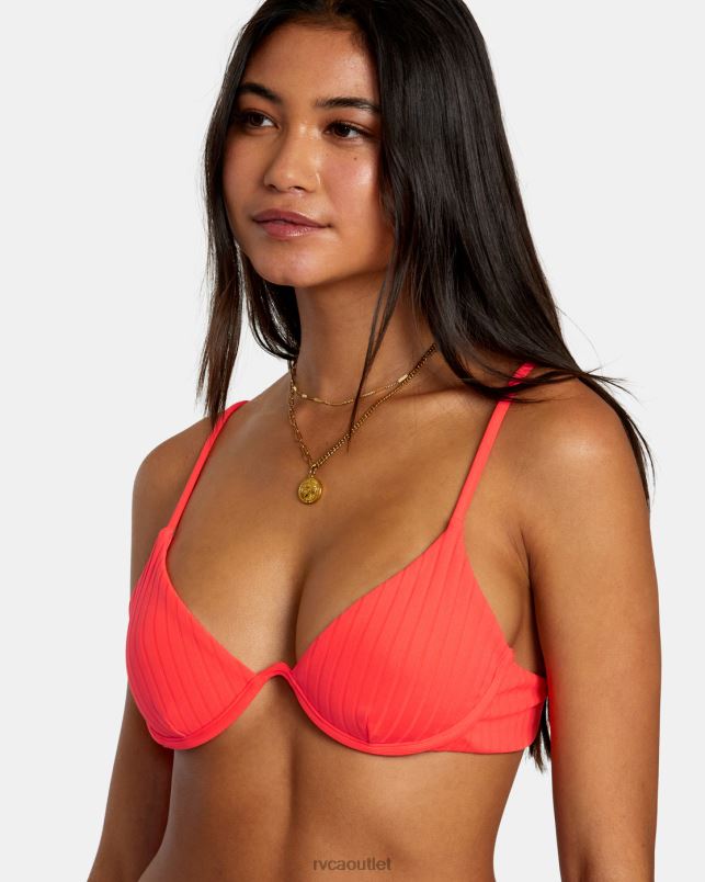 Swim V84B1246 neon red RVCA Women Solid Streak Underwired Bikini Top