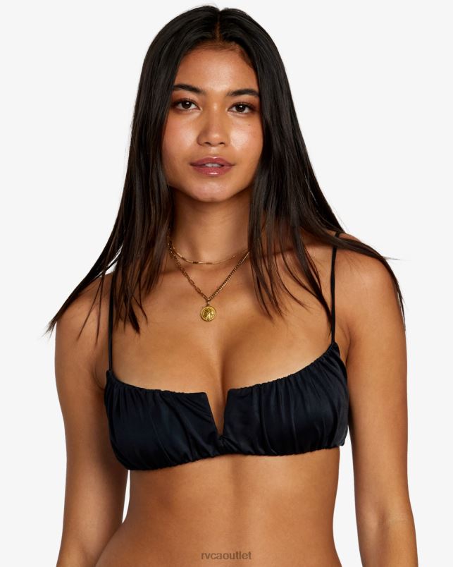 Swim V84B1290 black RVCA Women Solid Shirred V-Wire Bralette Bikini Top