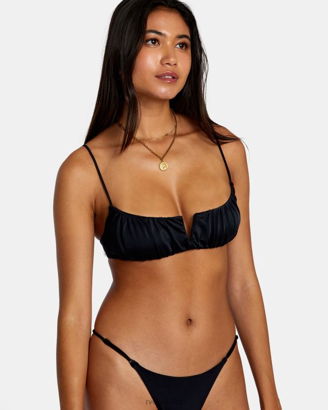 Swim V84B1290 black RVCA Women Solid Shirred V-Wire Bralette Bikini Top