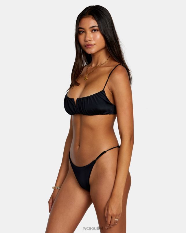 Swim V84B1290 black RVCA Women Solid Shirred V-Wire Bralette Bikini Top