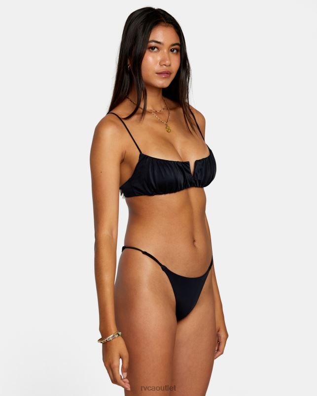 Swim V84B1290 black RVCA Women Solid Shirred V-Wire Bralette Bikini Top