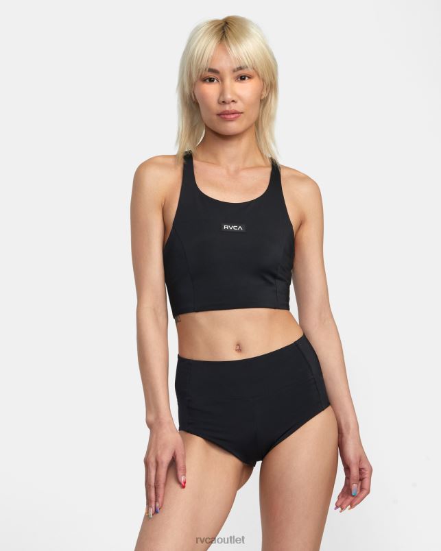 Swim V84B1305 black RVCA Women VA Essential Solid High Neck Racerback Swim Top