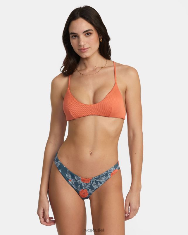 Swim V84B1315 peach RVCA Women Cross Back Tie Bralette Bikini Top