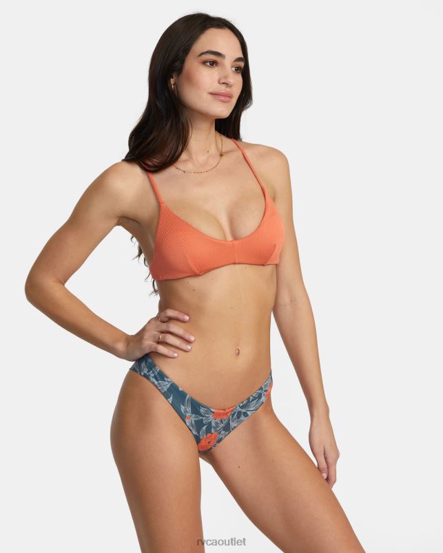Swim V84B1315 peach RVCA Women Cross Back Tie Bralette Bikini Top