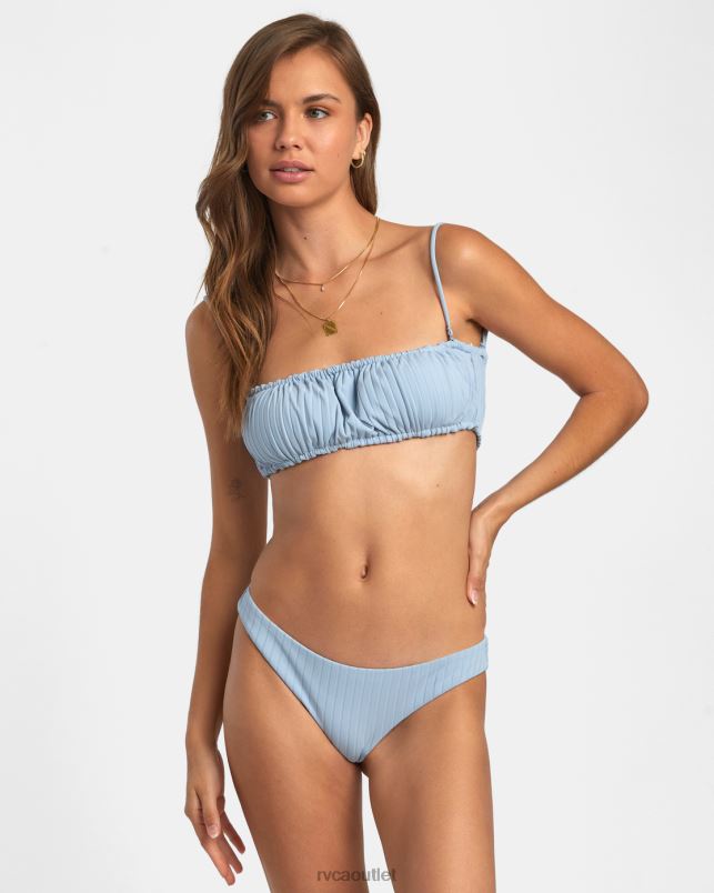 Swim V84B1596 dusty blue RVCA Women Wide Rib 2-Way Bandeau Bikini Top