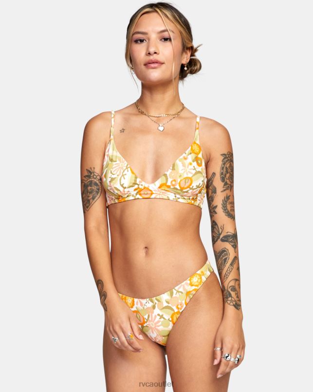 Swim V84B1604 white RVCA Women Avant Gardner High Triangle Bikini Top