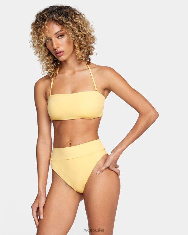 Swim V84B1610 gold RVCA Women Tie-Back Halter Bandeau Bikini Top