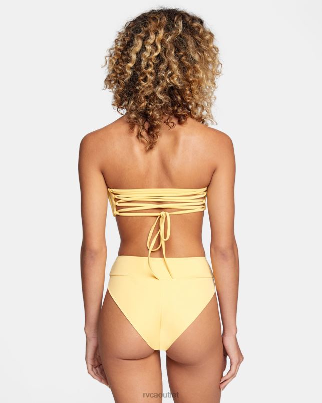 Swim V84B1610 gold RVCA Women Tie-Back Halter Bandeau Bikini Top