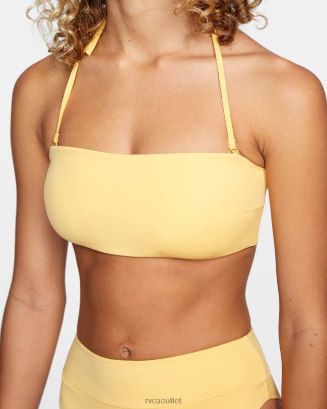 Swim V84B1610 gold RVCA Women Tie-Back Halter Bandeau Bikini Top