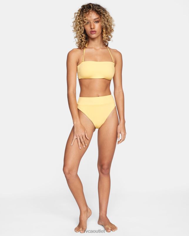 Swim V84B1610 gold RVCA Women Tie-Back Halter Bandeau Bikini Top