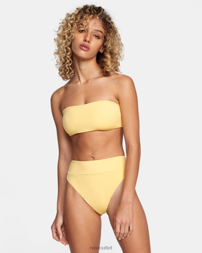 Swim V84B1610 gold RVCA Women Tie-Back Halter Bandeau Bikini Top