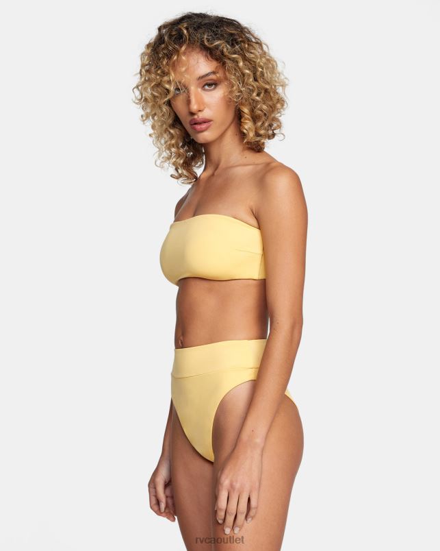 Swim V84B1610 gold RVCA Women Tie-Back Halter Bandeau Bikini Top