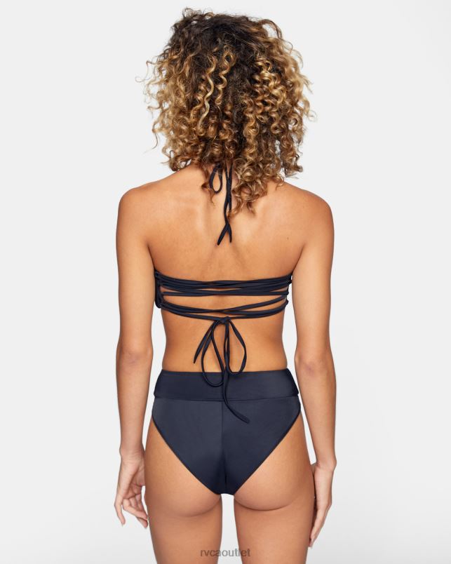 Swim V84B1621 black RVCA Women Tie-Back Halter Bandeau Bikini Top