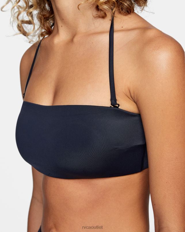 Swim V84B1621 black RVCA Women Tie-Back Halter Bandeau Bikini Top