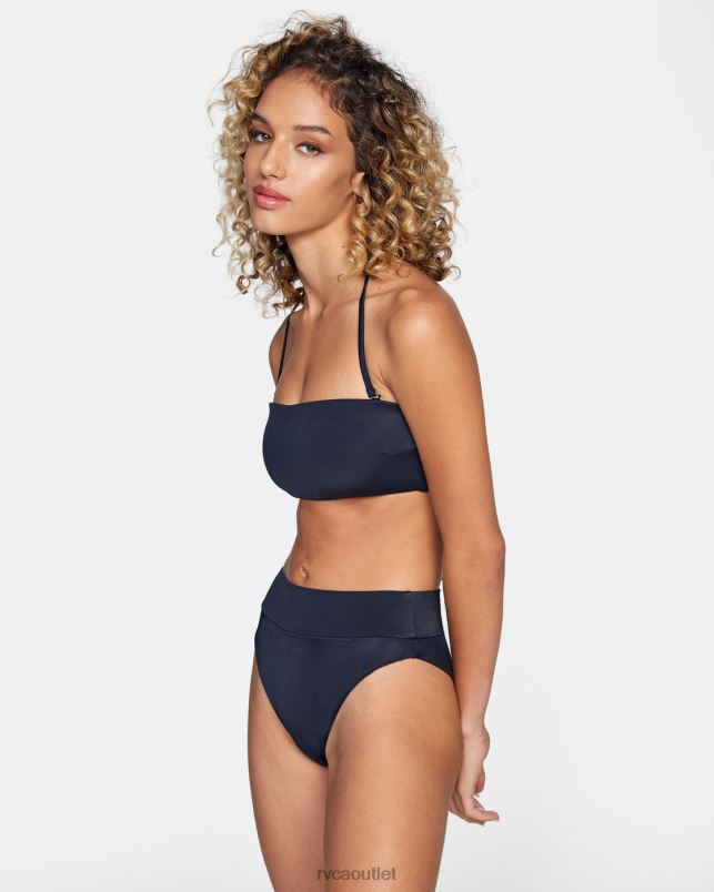 Swim V84B1621 black RVCA Women Tie-Back Halter Bandeau Bikini Top