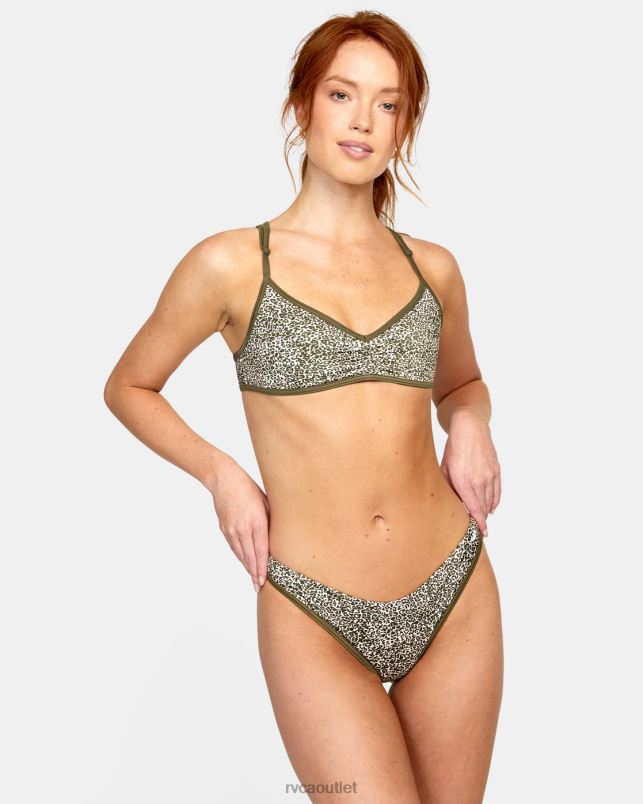 Swim V84B1624 micro cat olive RVCA Women Blocked Bralette Bikini Top