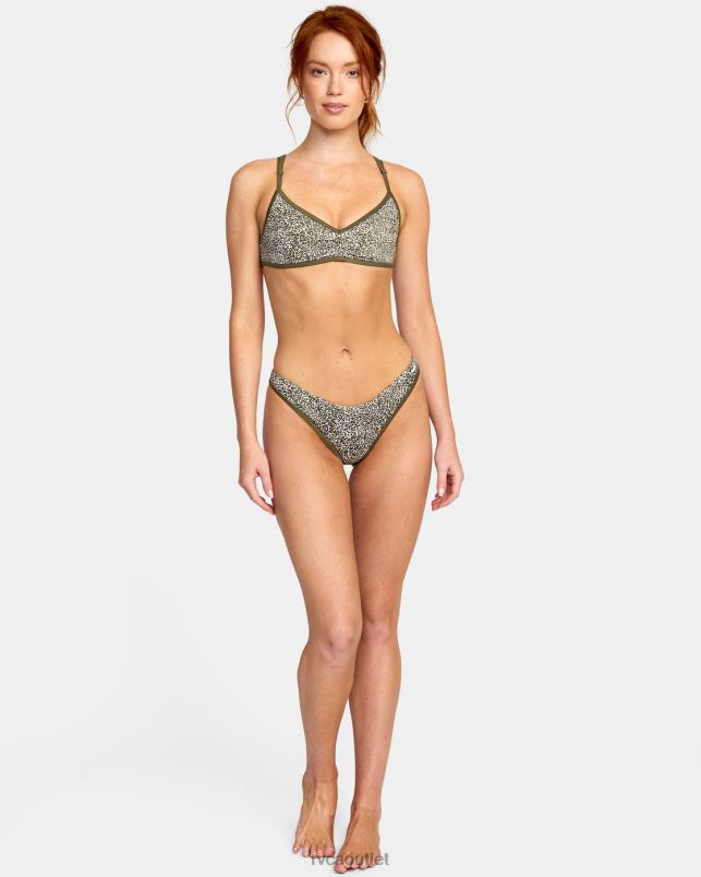 Swim V84B1624 micro cat olive RVCA Women Blocked Bralette Bikini Top
