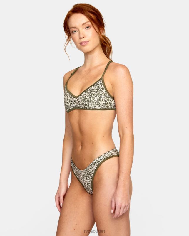 Swim V84B1624 micro cat olive RVCA Women Blocked Bralette Bikini Top