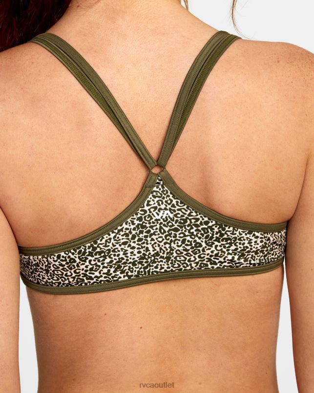 Swim V84B1624 micro cat olive RVCA Women Blocked Bralette Bikini Top