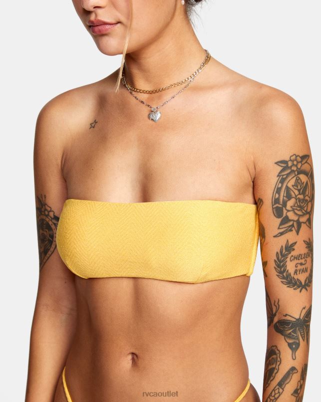 Swim V84B1630 marigold RVCA Women Brightside Bandeau Bikini Top