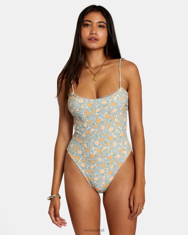 Swim V84B1138 shale RVCA Women Mums Rib One-Piece Swimsuit