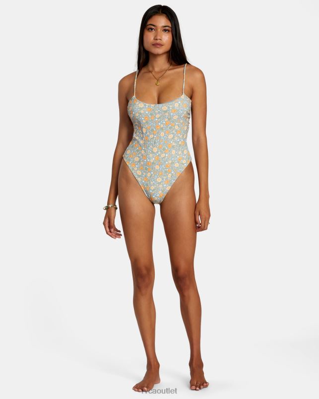 Swim V84B1138 shale RVCA Women Mums Rib One-Piece Swimsuit